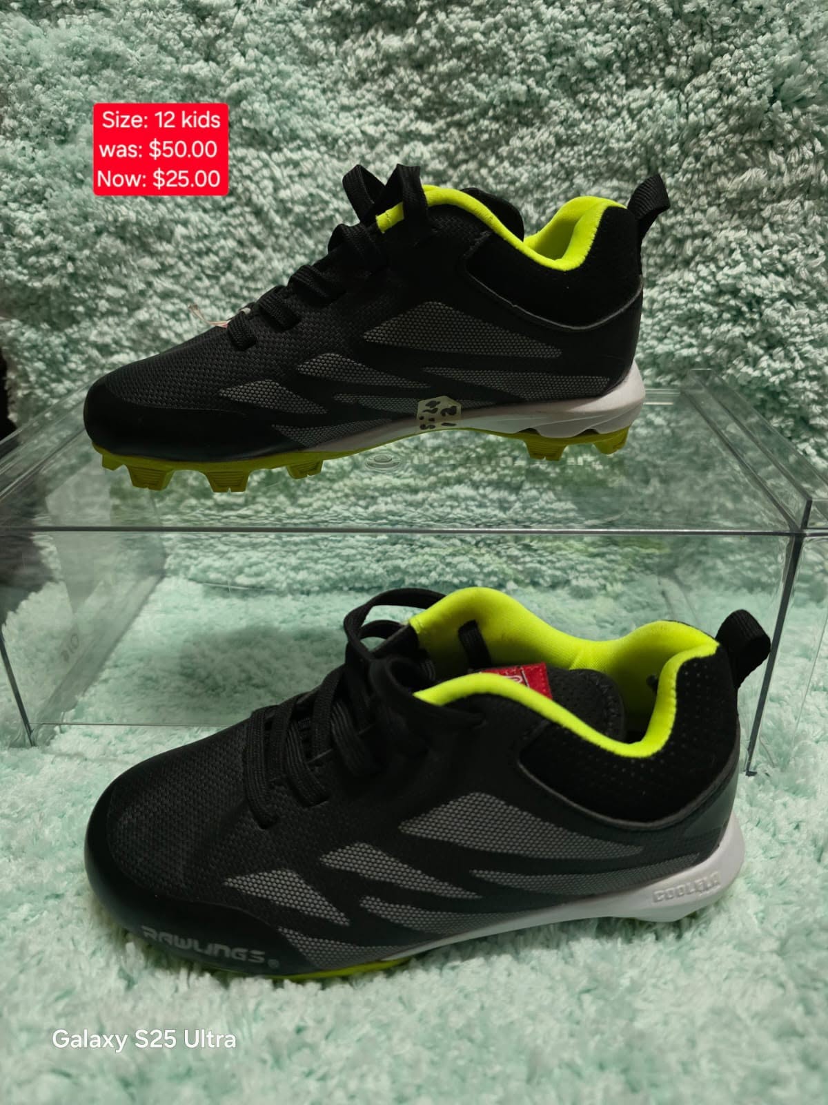 Black & Lime Soccer Cleats — Kids Size 12