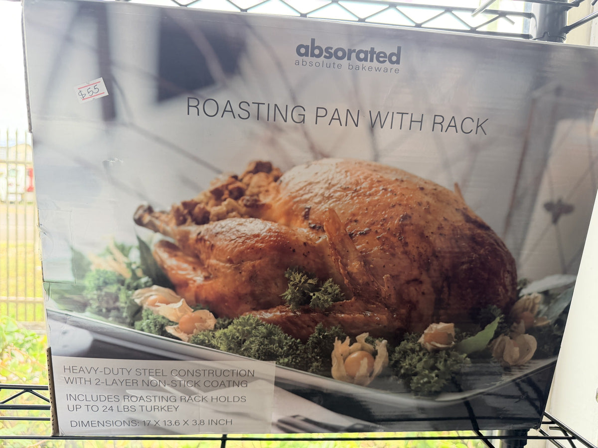 Absolute Bakeware Roasting Pan with Rack — 17 x 13.6 x 3.8 in