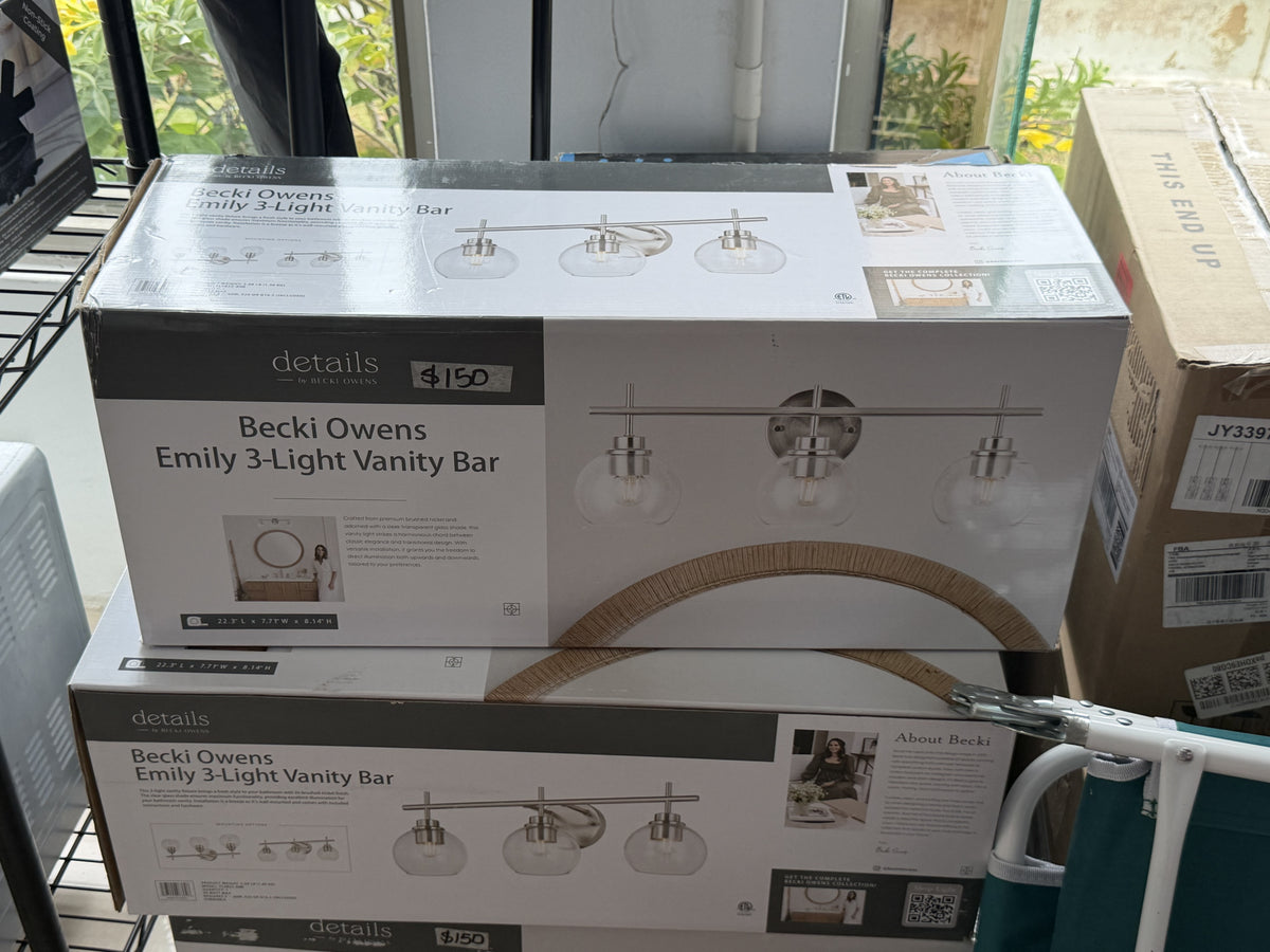 details by Becki Owens Emily Dimmable 3-Light Vanity Bar — Brushed nickel; clear glass