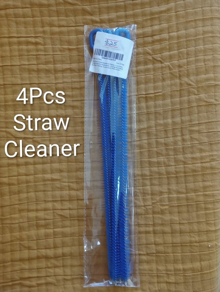 Four flexible blue straw cleaning brushes