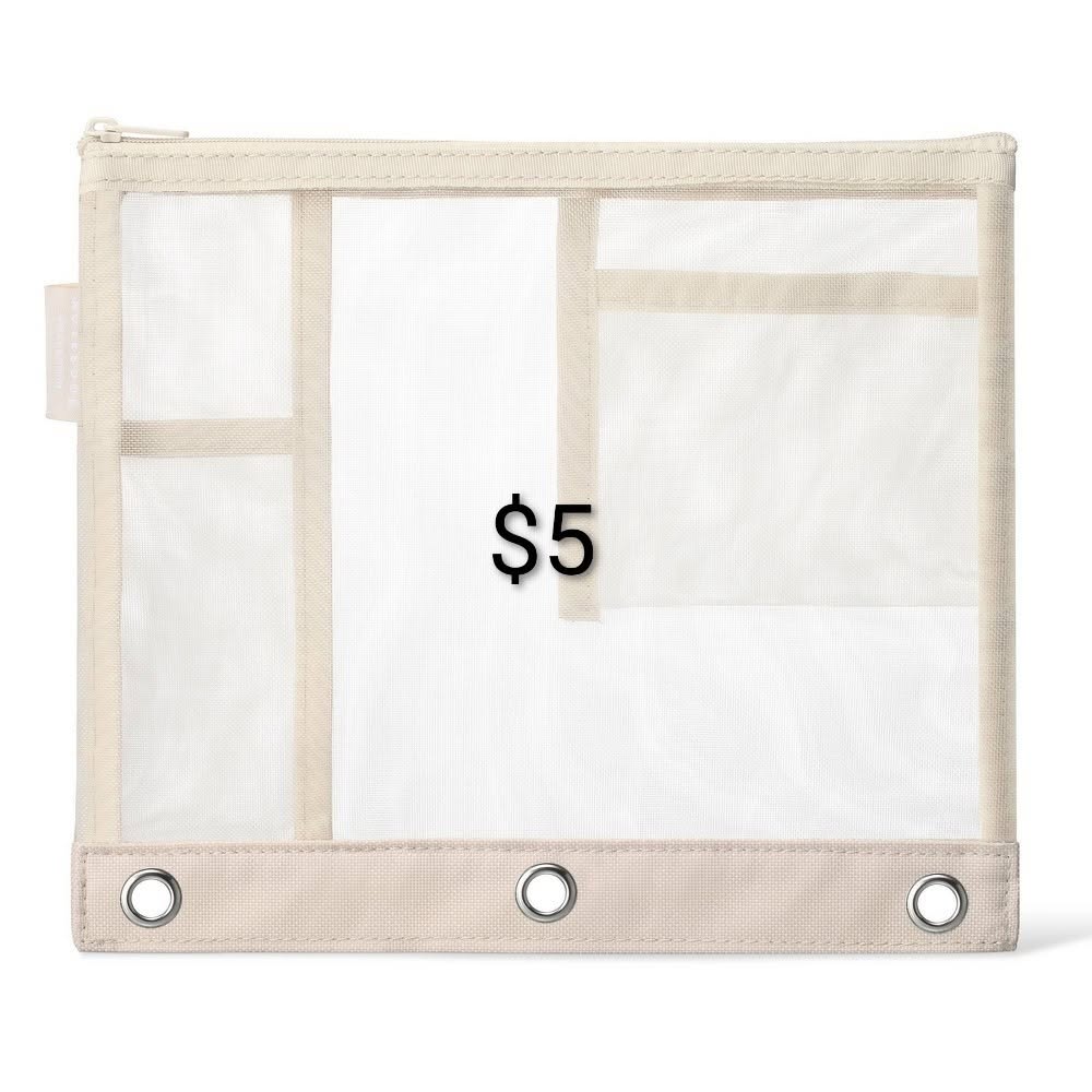 Clear 3-Ring Binder Pouch — Beige Trim