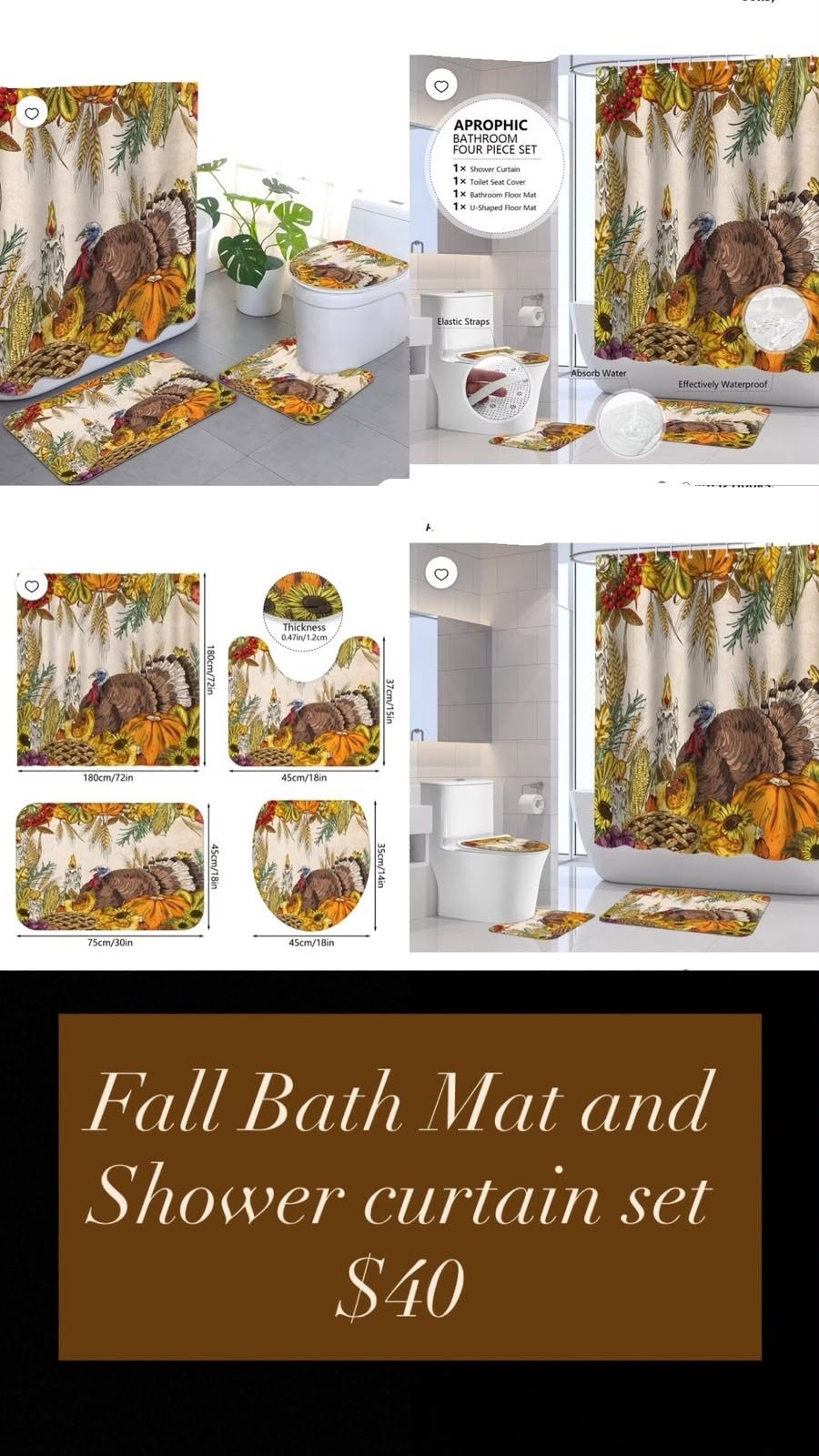 Fall Bathroom Mat and Shower Curtain Set