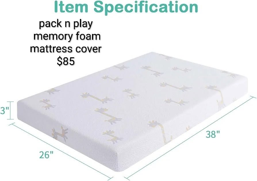 Pack and Play Memory Foam Mattress 38 x 26 x 3 in