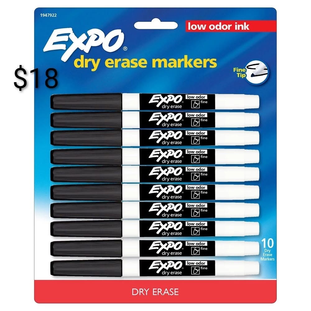 Expo Black Low-Odor Dry Erase Markers 10-Pack