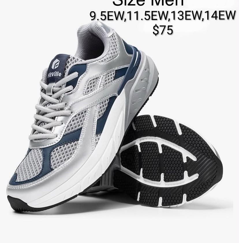 FitVille White and Navy Men's Wide Athletic Shoe
