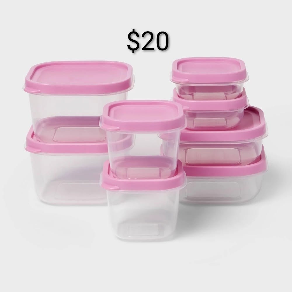 Pink-Lid Food Container Set