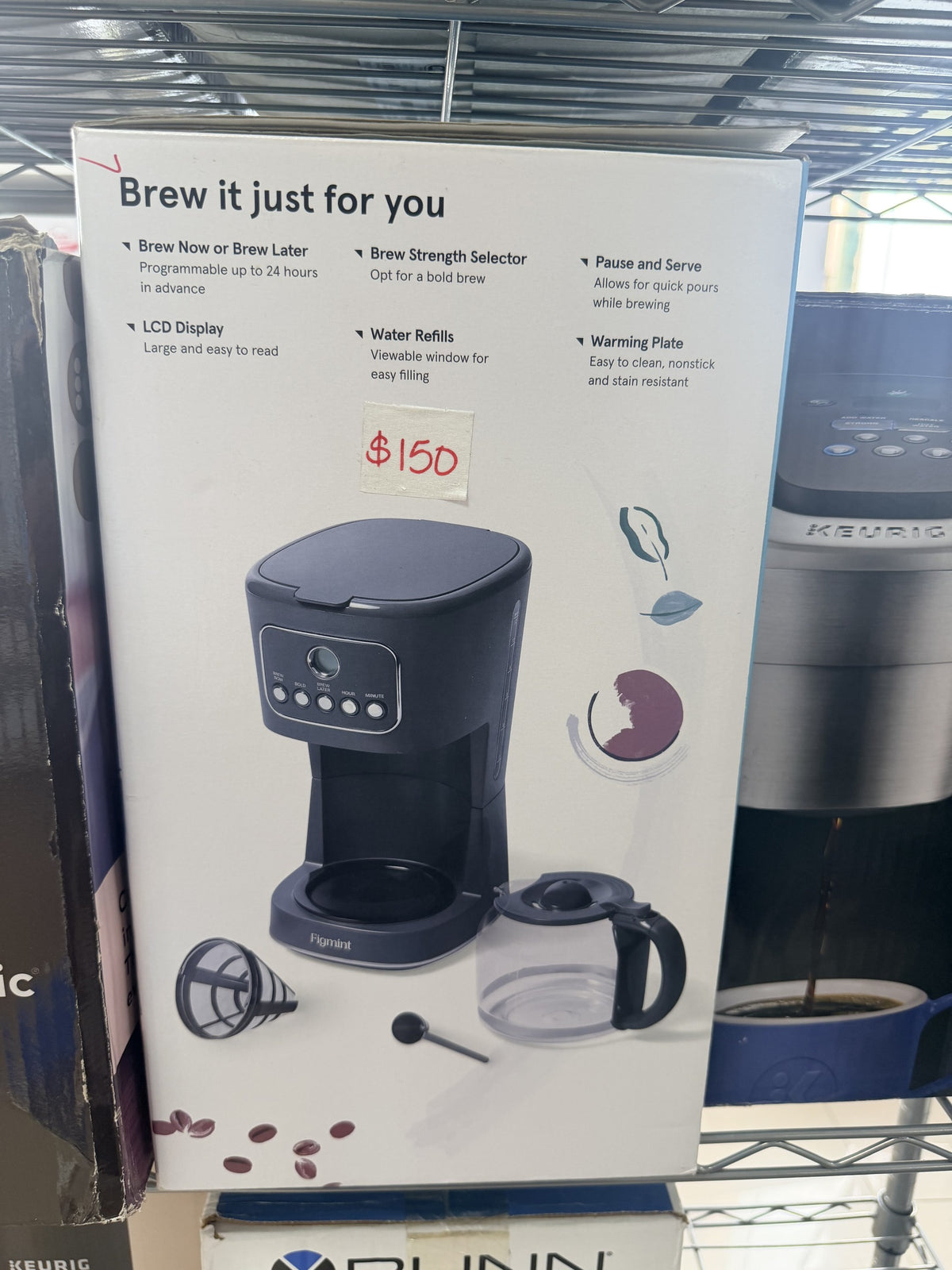 Figmint 12-Cup Programmable Coffee Maker — Black; glass carafe