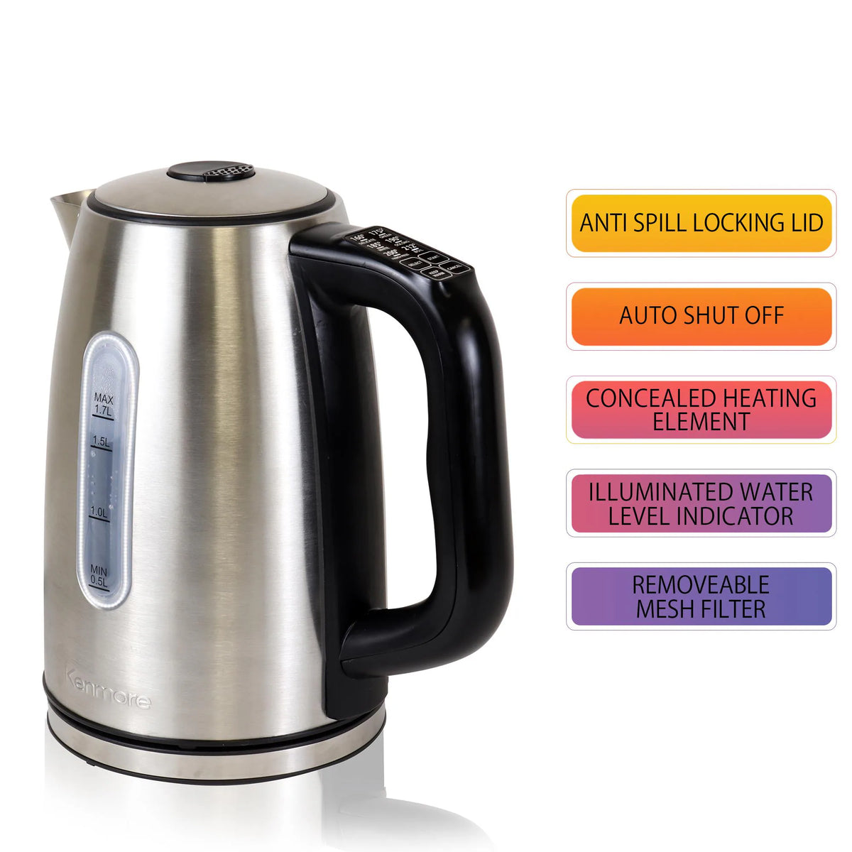 Kenmore 1.7-Liter Digital Electric Kettle — Stainless steel