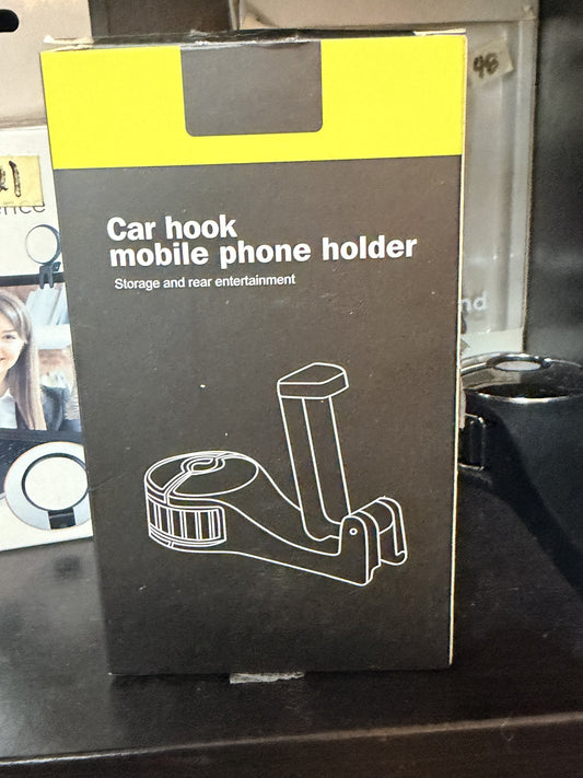 Car Seat Back Hook with Phone Holder — Silver; 2 pack
