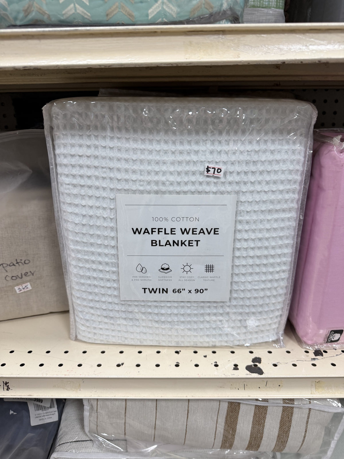 Cotton Waffle Weave Blanket — Twin; White; 66 x 90 in