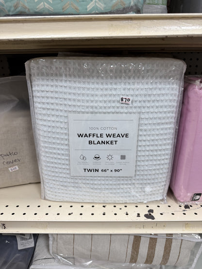 Cotton Waffle Weave Blanket — Twin; White; 66 x 90 in