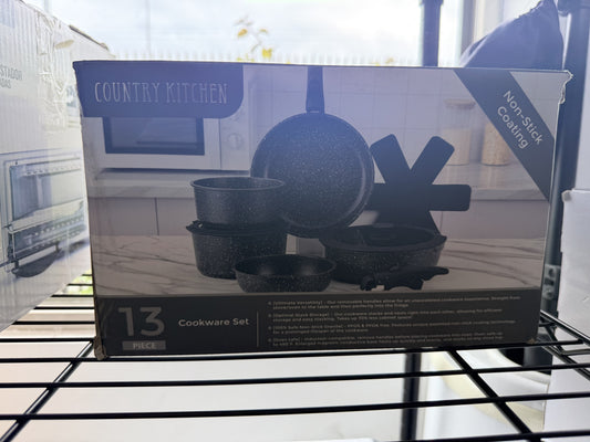 Country Kitchen 13-Piece Removable-Handle Cookware Set — Black granite nonstick