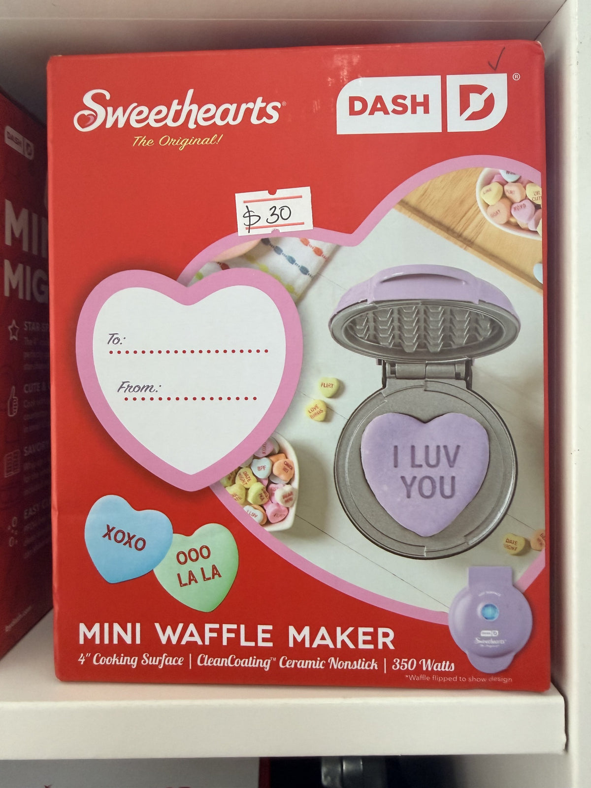 Dash Sweethearts Mini Waffle Maker — 4 in; conversation-heart designs