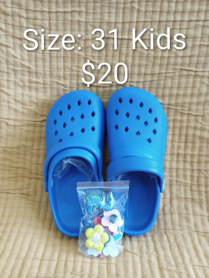 Kids’ Blue Clogs with Shoe Charms — Size 31