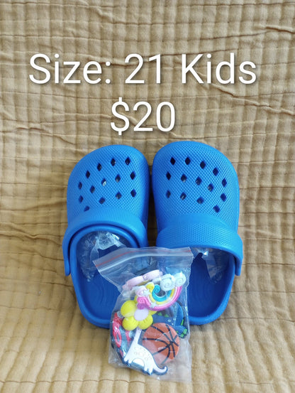 Kids’ Blue Clogs with Shoe Charms — Size 21