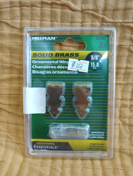 Hillman Solid Brass Ornamental Hinges — 5/8 in; 2 Pack