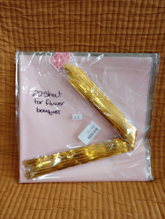 Flower Bouquet Wrapping Sheets and Gold Ties — 20 Sheets