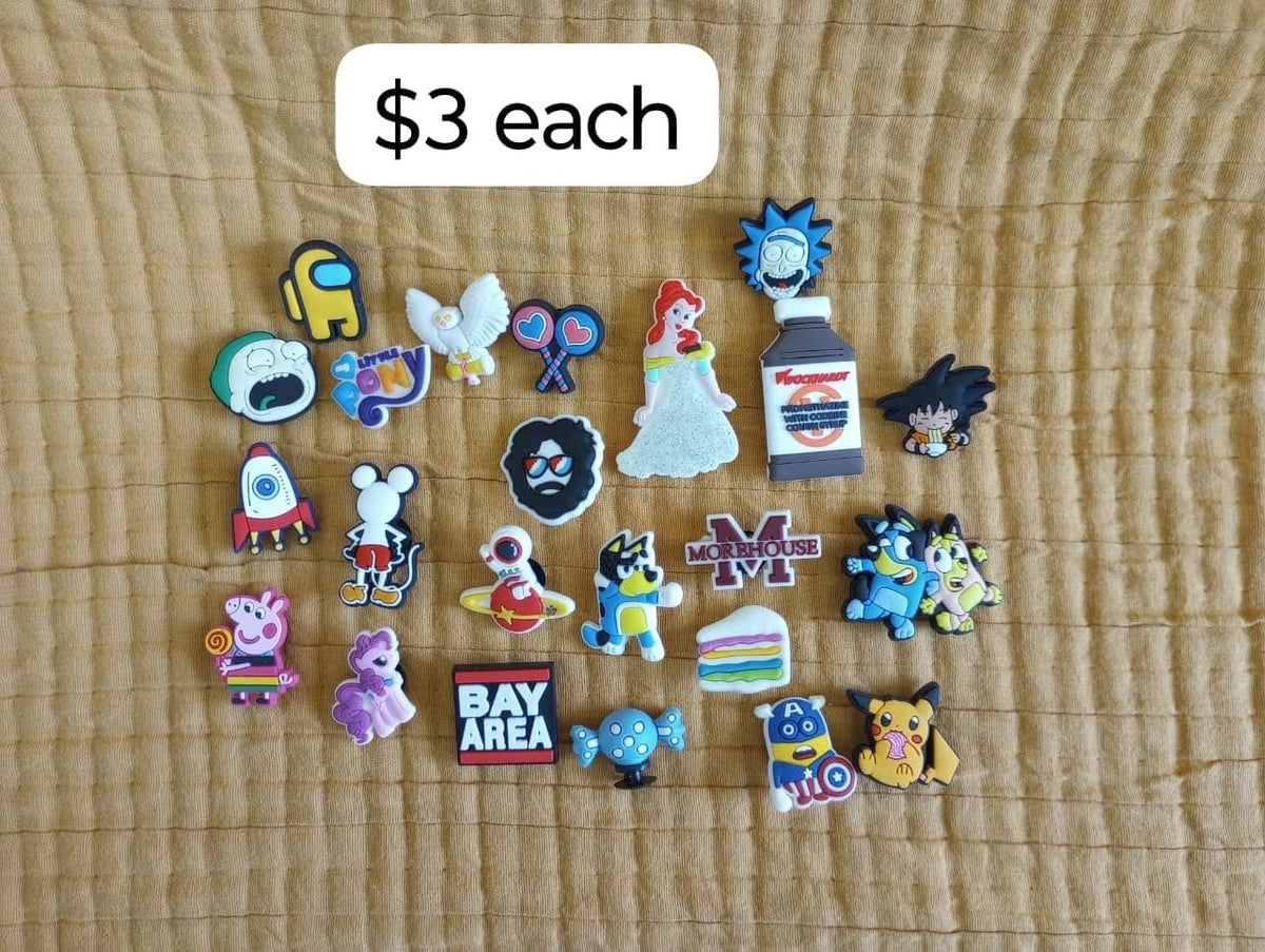 Assorted decorative shoe charms, BZD $3 each
