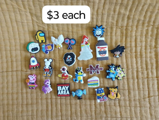 Assorted decorative shoe charms, BZD $3 each