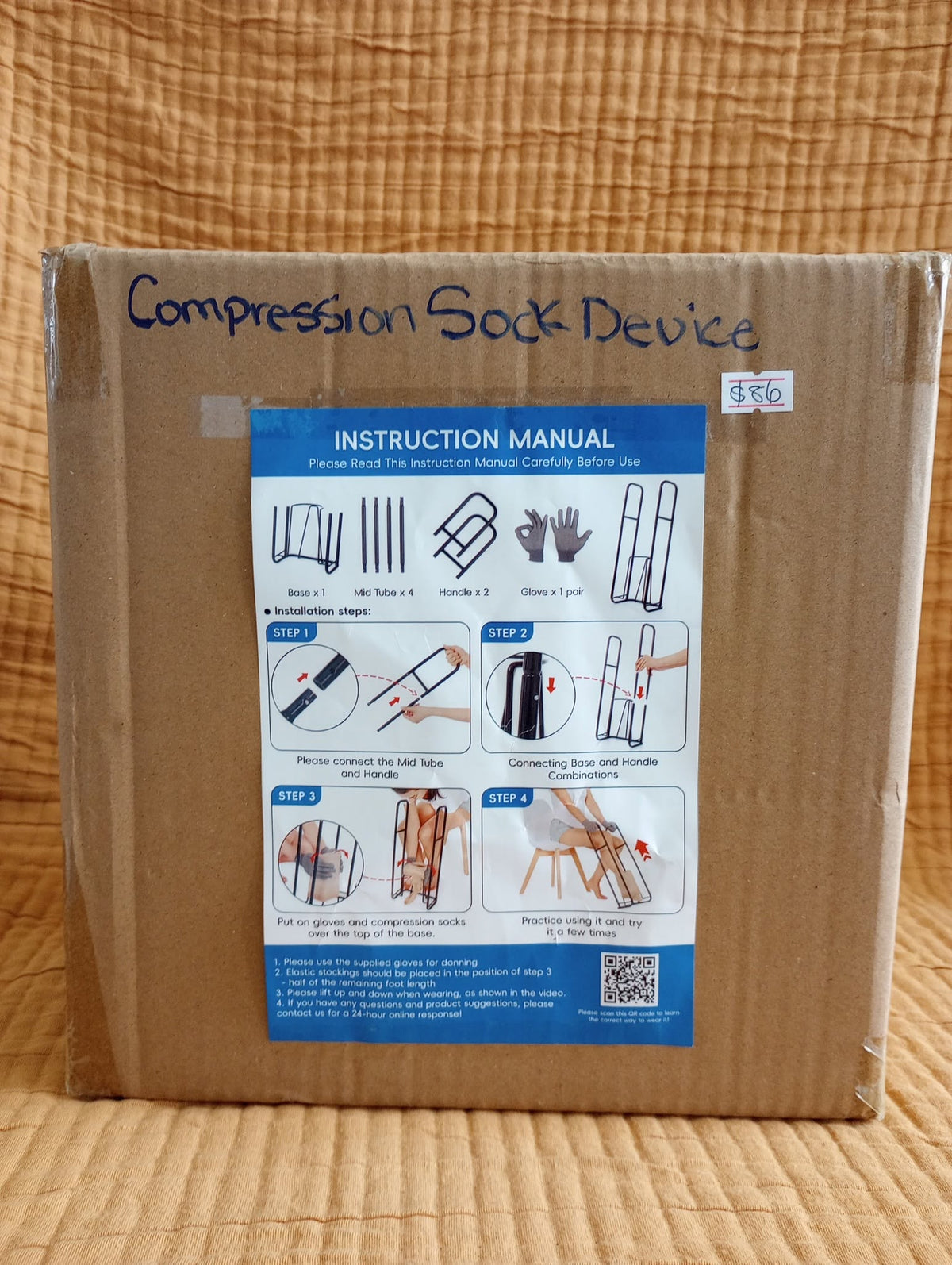 Compression sock aid device with frame, handles and glove