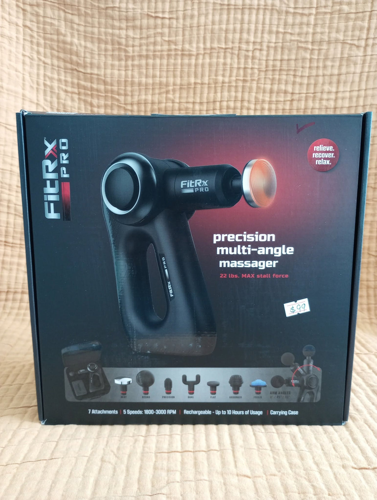 FitRx Pro precision multi-angle massager with attachments