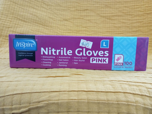 Inspire Pink Nitrile Gloves — Large, 100 by Weight