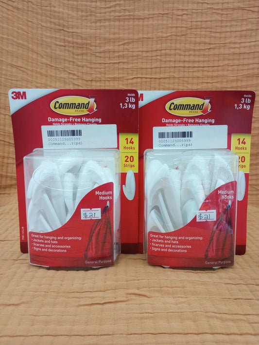 3M Command Medium Hooks with Strips — 14 Hooks / 20 Strips