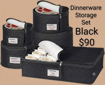 Black padded dinnerware storage set
