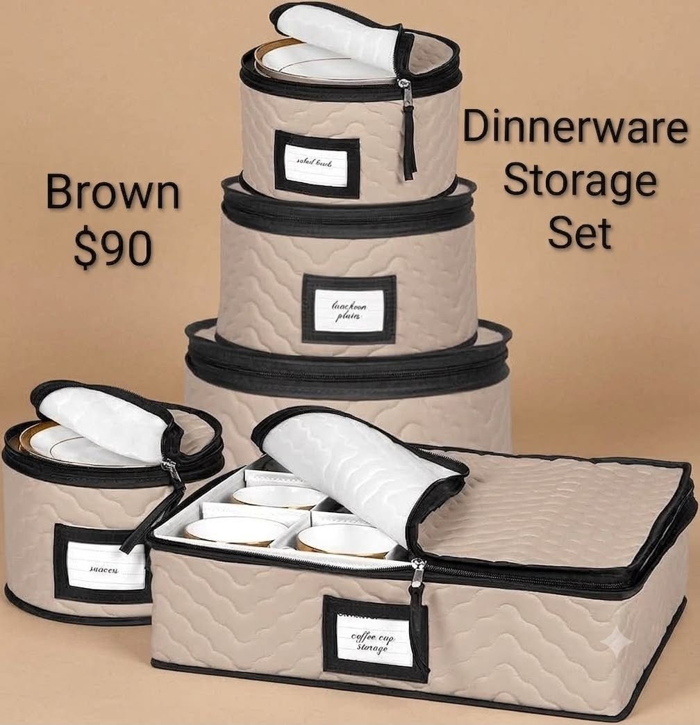 Brown padded dinnerware storage set