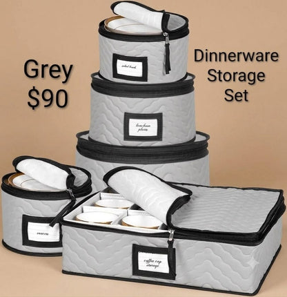 Gray padded dinnerware storage set