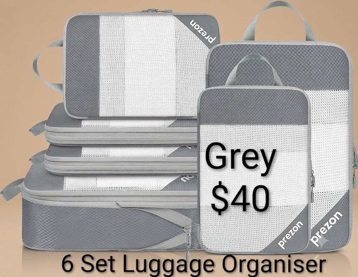 Six-piece gray luggage organizer set
