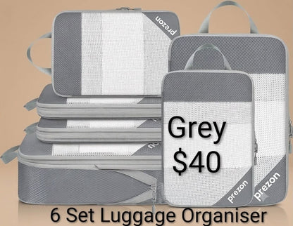Six-piece gray luggage organizer set