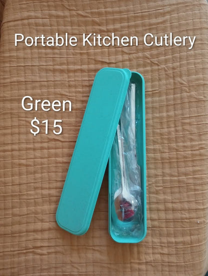 Portable mint-green cutlery set with case