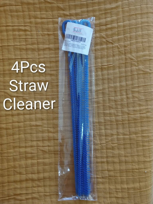 Four flexible blue straw cleaning brushes