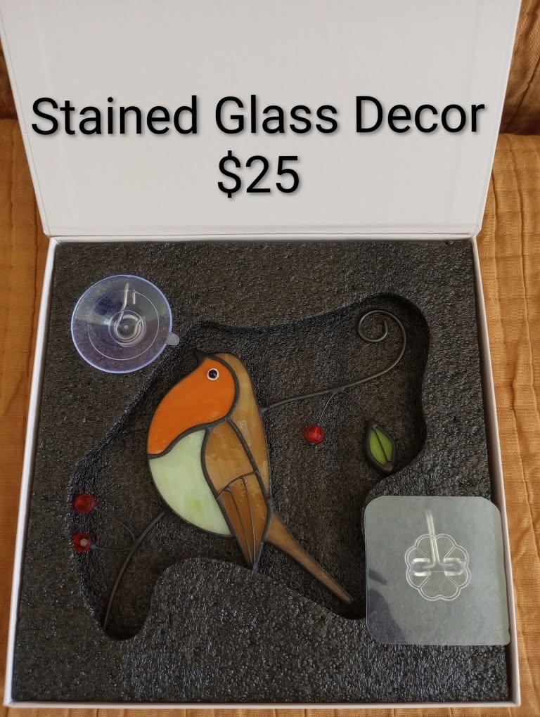Single orange bird stained-glass hanging decor