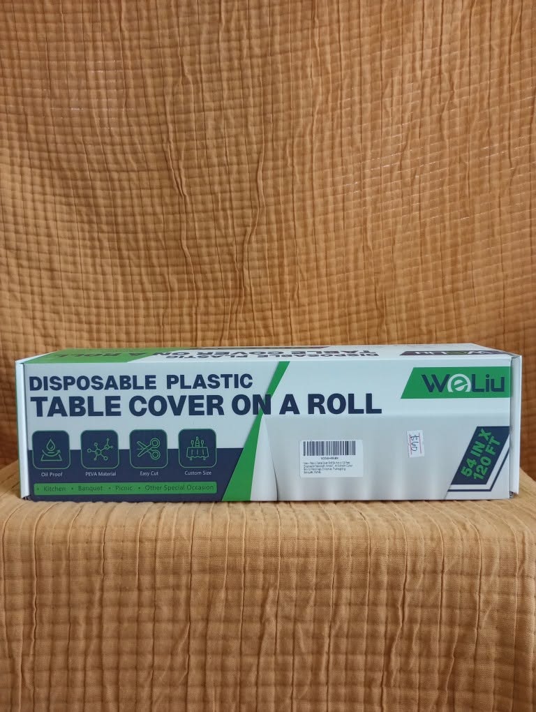 WeLiu disposable plastic table cover roll, 54 inches by 120 feet