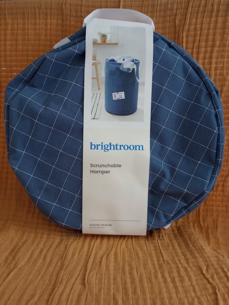 Brightroom Scrunchable Laundry Hamper — Blue Grid, 24 in