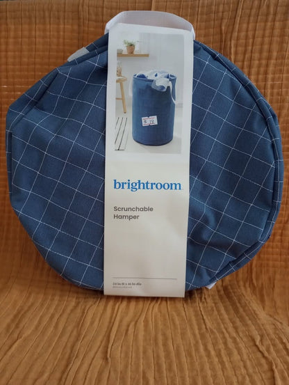 Brightroom Scrunchable Laundry Hamper — Blue Grid, 24 in