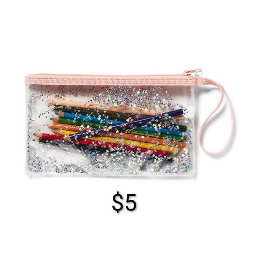 Clear Glitter Pencil Pouch with Wrist Strap