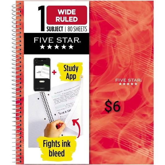 Five Star 1-Subject Wide-Ruled Notebook — 80 Sheets