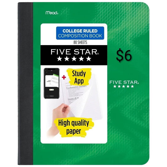 Five Star College-Ruled Composition Book — 80 Sheets