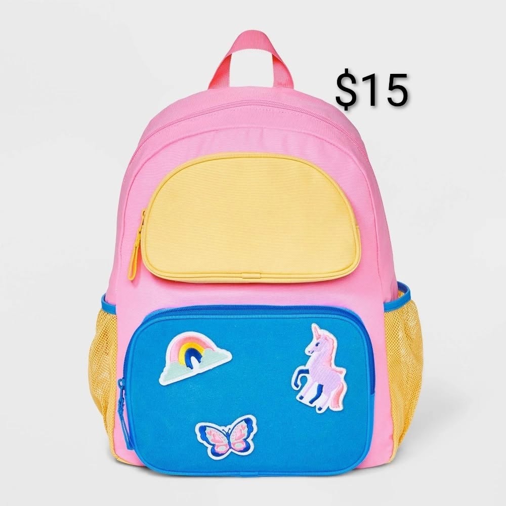 Color-Block Patch Kids Backpack — Pink