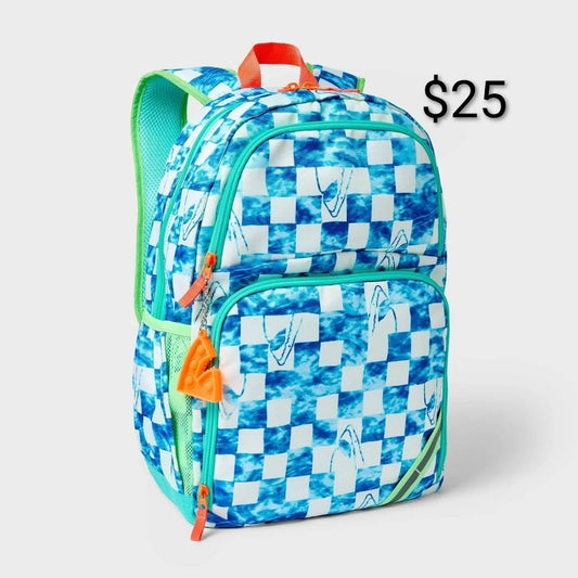Blue Checkerboard Print Kids Backpack