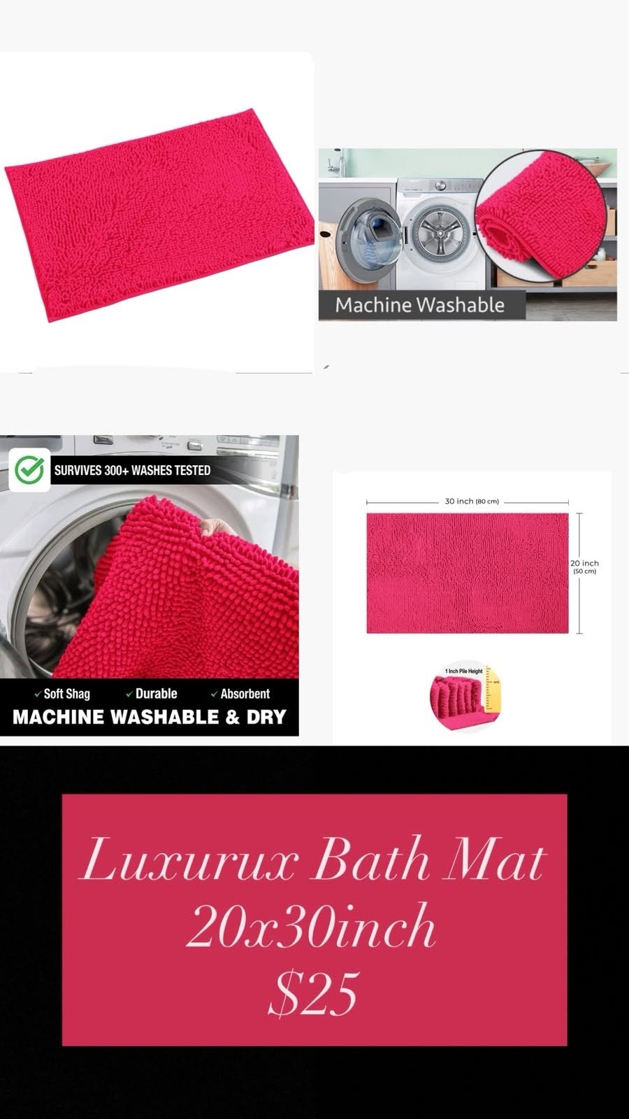 Red Bathroom Mat — 20 x 30 in