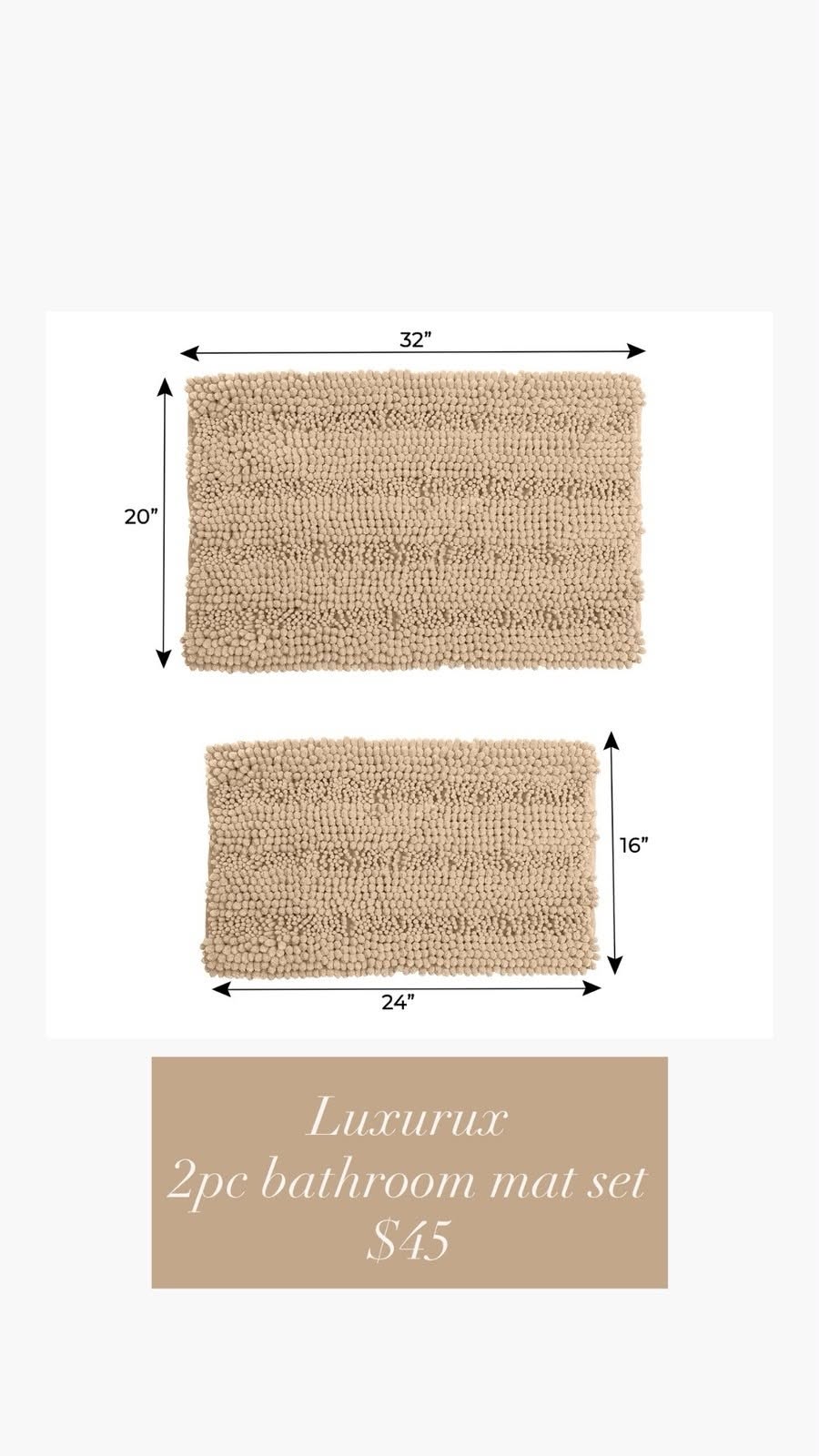 Beige Memory Foam Bathroom Mat Set — 2-Piece