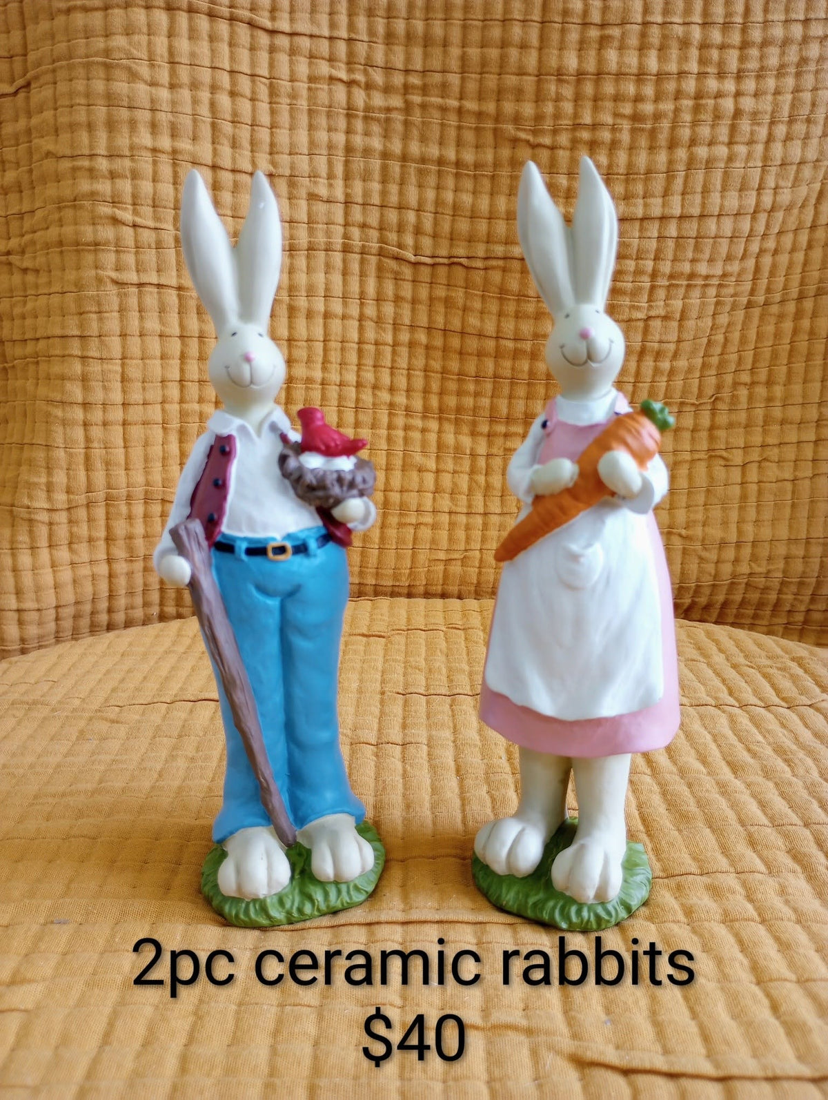 Ceramic Rabbit Figurines — 2-Piece