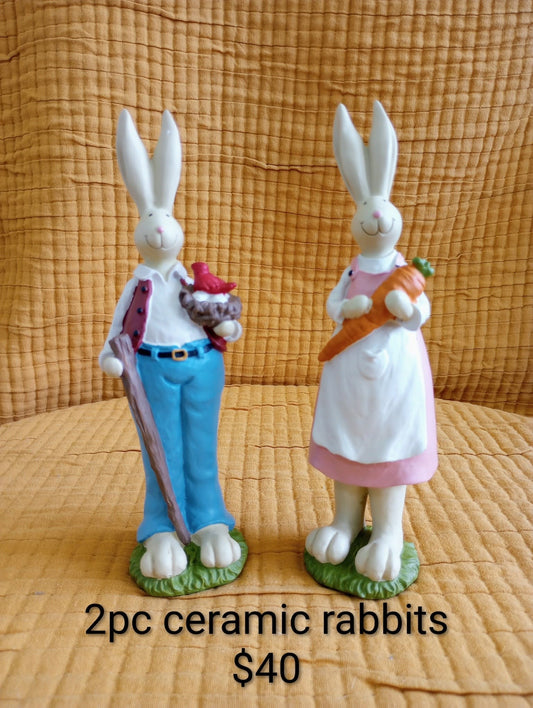 Ceramic Rabbit Figurines — 2-Piece