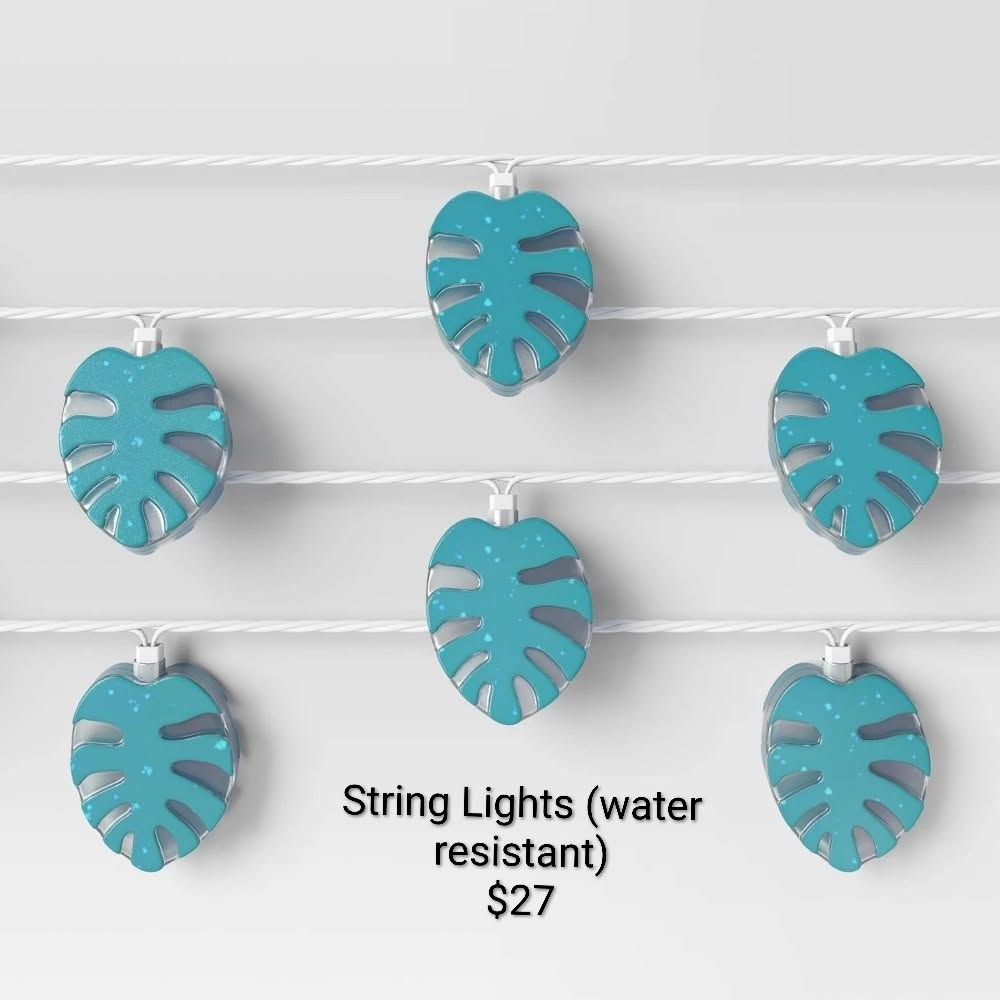 Blue Monstera Leaf String Lights — Water Resistant