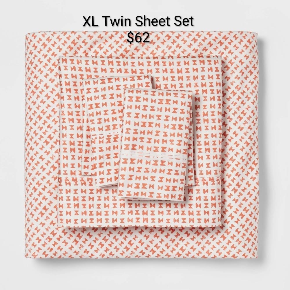 Red Patterned XL Twin Sheet Set