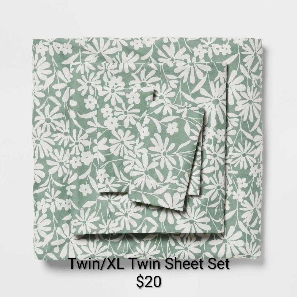 Green Floral Twin or XL Twin Sheet Set